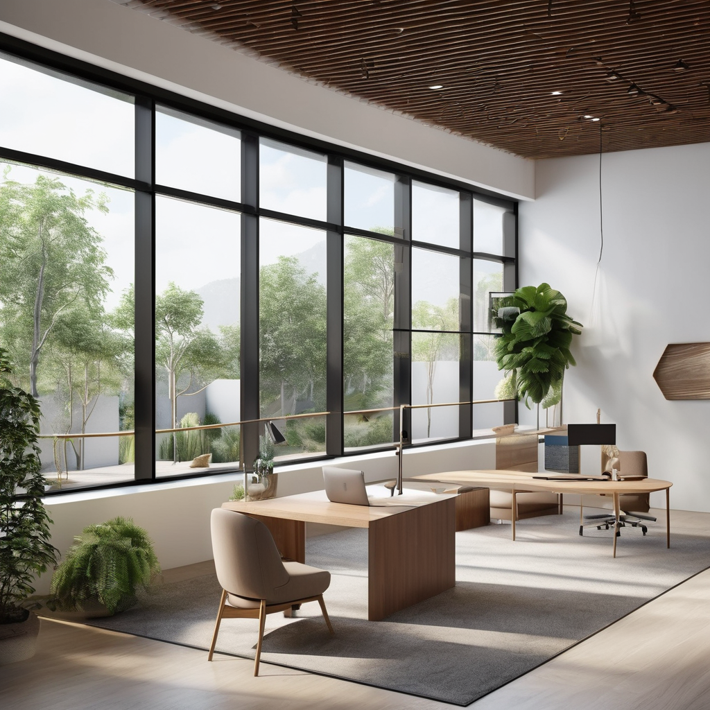 Professional window service providers business scene with modern window installation office interior