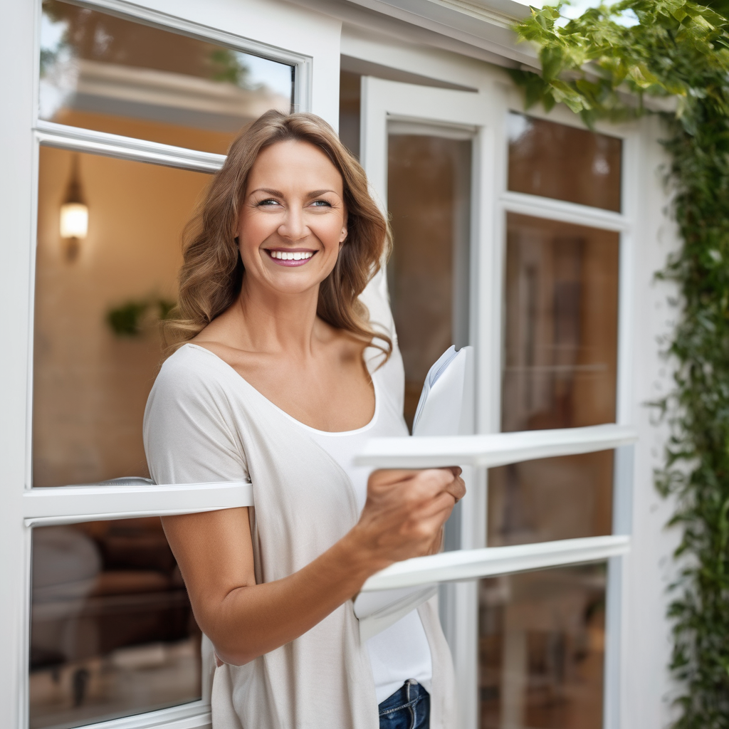 Happy homeowner satisfied with certified window companies near me services with positive atmosphere and professional setting